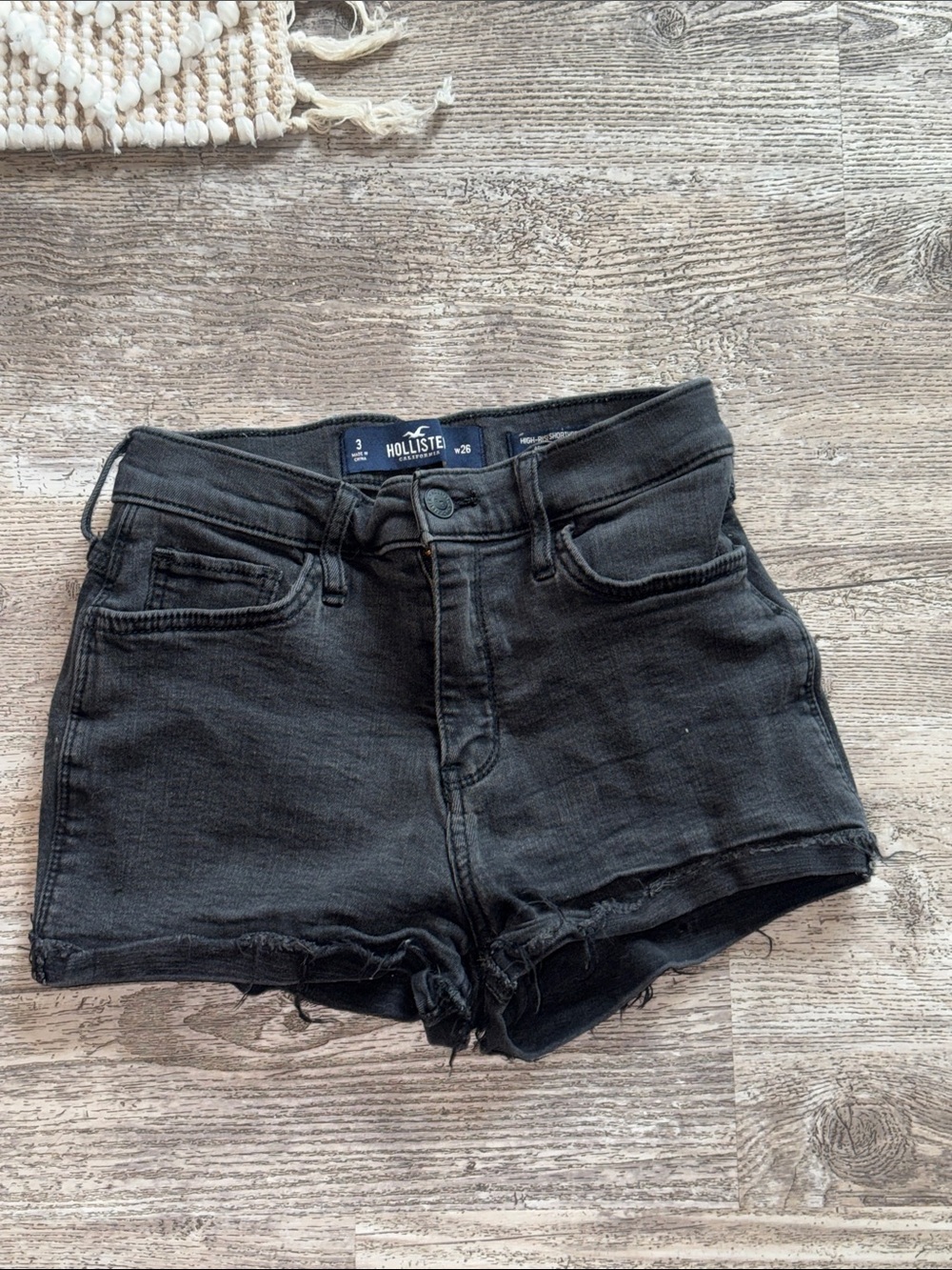 Hollister Black High-Rise Frayed Denim Shorts